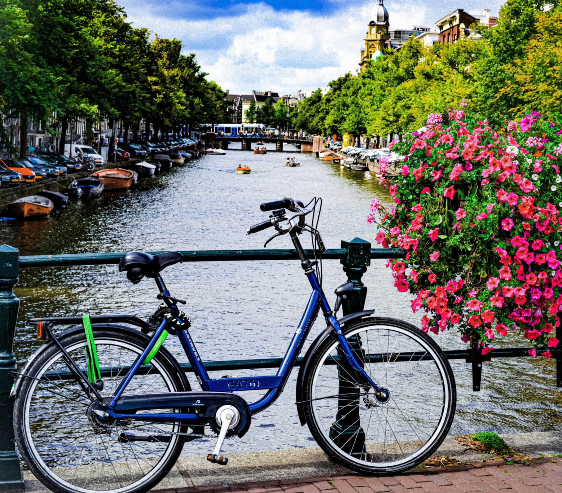 Bikes, canals and flowers, Amsterdam, Netherlands